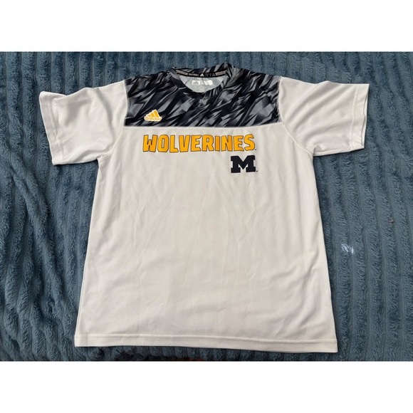 Adidas Michigan Wolverines T-Shirt Mens Large White Gold Climalite NCAA - Picture 1 of 5